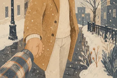 Couple Holding Hands Through Winter Storm