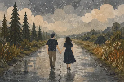 Couple Holding Hands Through the Storm