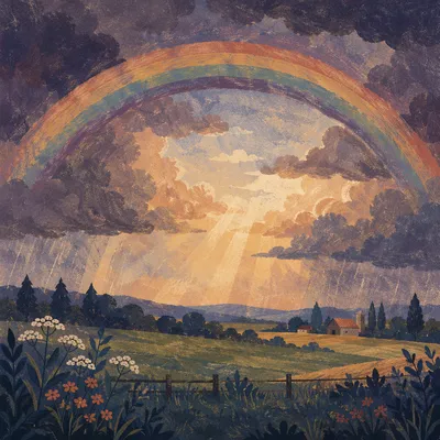 Hopeful Sunrise Rainbow After Storm