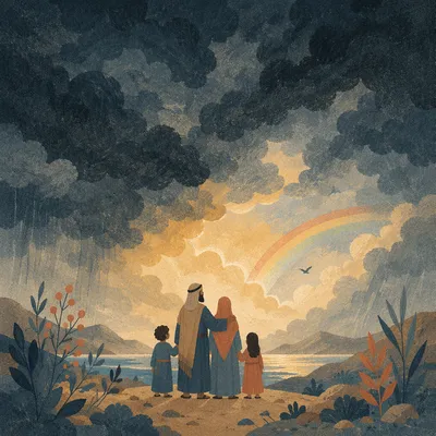 Hopeful Sunrise After Storm With Rainbow