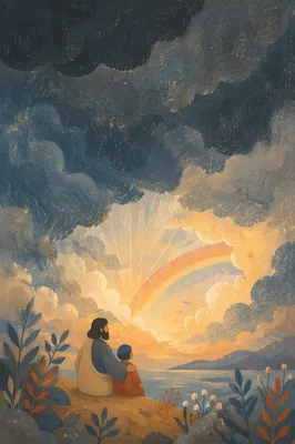 Hopeful Sunrise After Storm With Rainbow