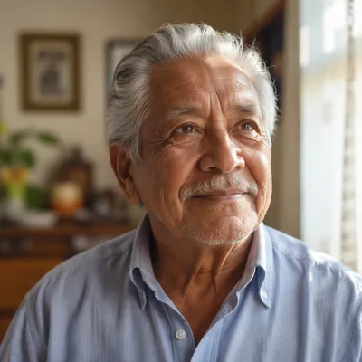 Hopeful Elderly Man by Sunlit Window
