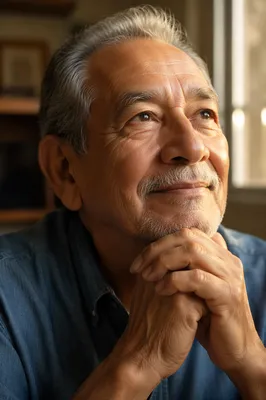 Hopeful Elderly Man by Sunlit Window