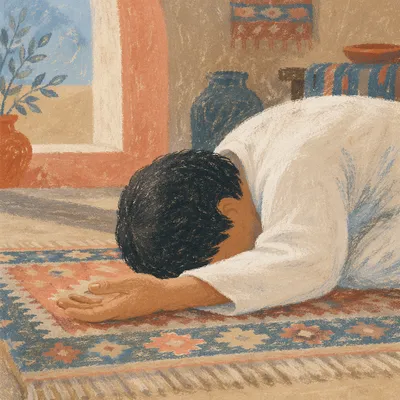 Humble Bowed Figure in Gentle Window Light