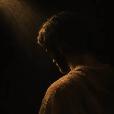 Humble Bowed Head in Gentle Amber Light
