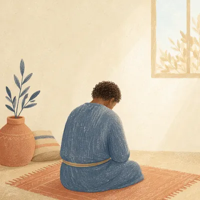 Humble Bowed Head in Gentle Light