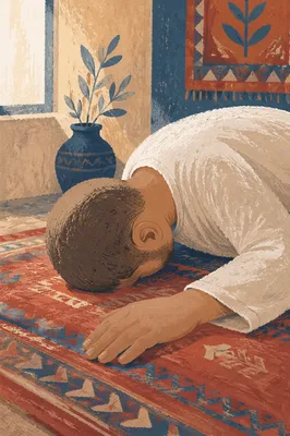 Humble Prayer on Red Woven Rug