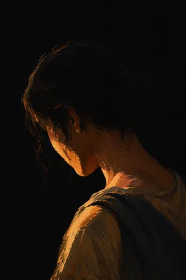 Bowed Head in Gentle Amber Light