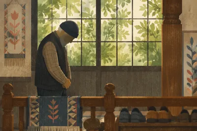 Elderly Figure Bowed in Gentle Light