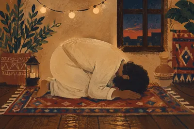 Humble Prayer Posture in Gentle Evening Light
