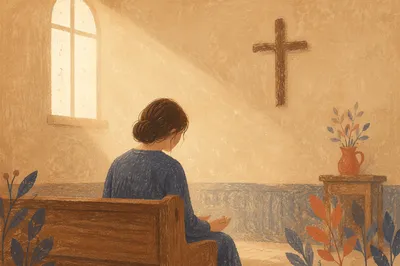 Bowed Head in Gentle Chapel Light