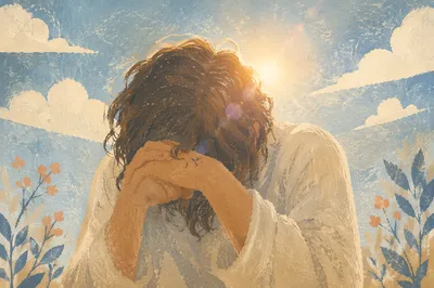 Bowed Head in Gentle Prayer Light