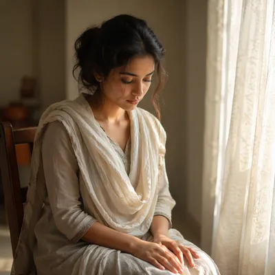 Young Woman by Window in Reflection