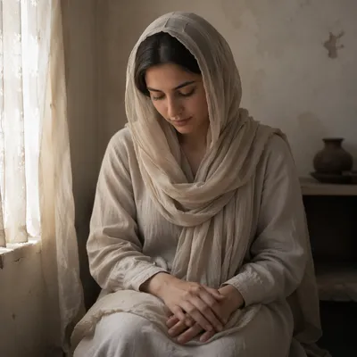 Young Woman Bowed by Window Light