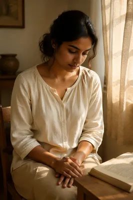 Young Woman Bowed by Window Light