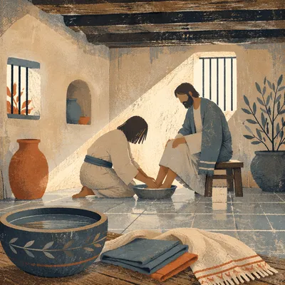 Humble Foot Washing in Quiet Light
