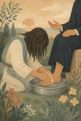 Humble Foot Washing in Garden Prayer