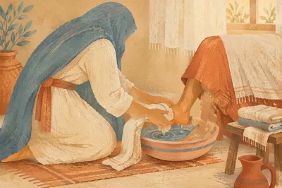Humble Foot Washing in Morning Light