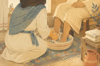 Humble Foot Washing in Quiet Morning Light