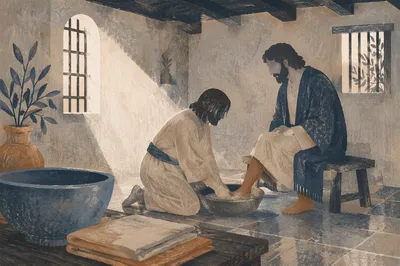 Humble Foot Washing in Quiet Light