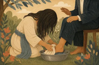Humble Foot Washing in Garden Prayer