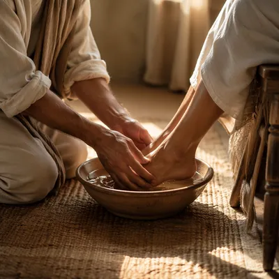 Humble Foot Washing in Morning Light