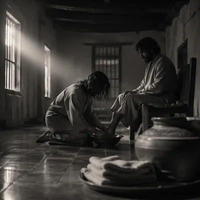 Humble Service Washing Feet in Shadow