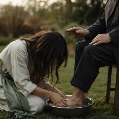 Humble Foot Washing in Quiet Garden