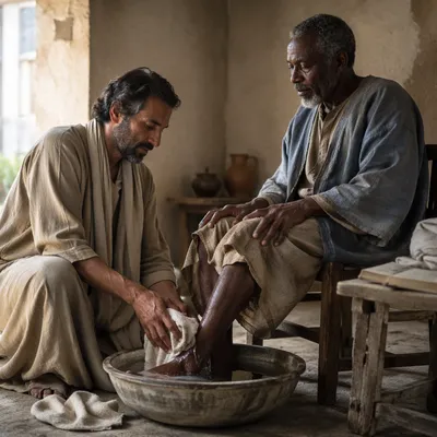 Man Washing Elderly Man's Feet Indoors