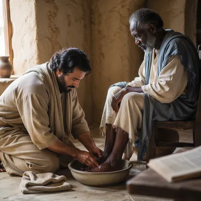 Man Washing Elderly Man's Feet Indoors