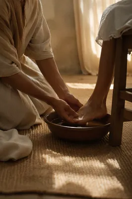 Humble Foot Washing in Morning Light