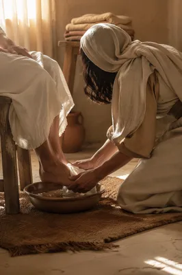 Humble Foot Washing in Gentle Morning Light