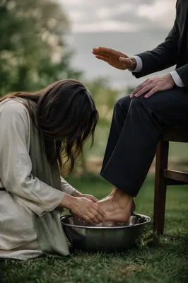 Humble Foot Washing in Quiet Garden