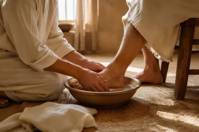 Humble Foot Washing in Morning Light