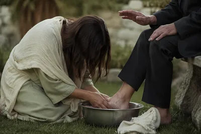 Humble Foot Washing in Garden Prayer