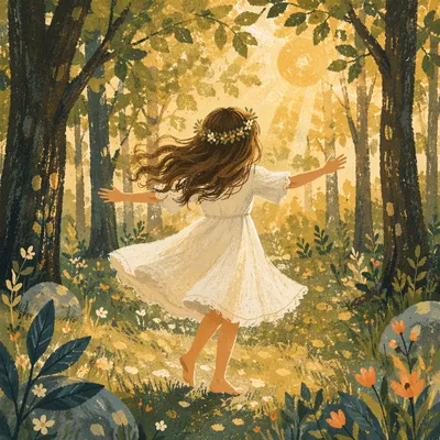 Joyful Dancer in Sunlit Woodland Clearing