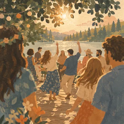 Joyful Sunlight Dance by the Lakeside