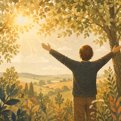 Joyful Praise Beneath Sunlit Forest Leaves