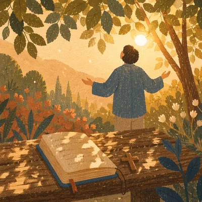 Joyful Sunlight Through Leaves in Prayer
