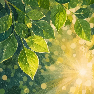 Joyful Morning Sunlight Through Garden Leaves