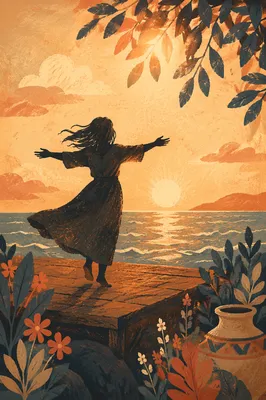 Joyful Sunset Dance Beneath Golden Leaves
