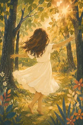 Joyful Dancer in Sunlit Woodland Clearing