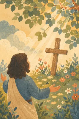Joyful Sunlight Over Garden Cross