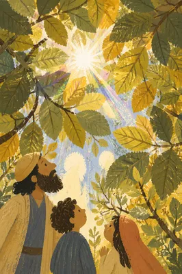 Joyful Sunlight Through Woodland Leaves