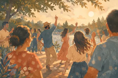 Joyful Sunlight Dance on Lakeside Deck