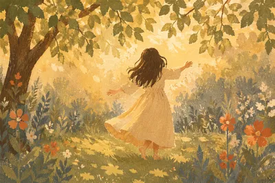 Joyful Sunlight Dancing Through Garden Leaves