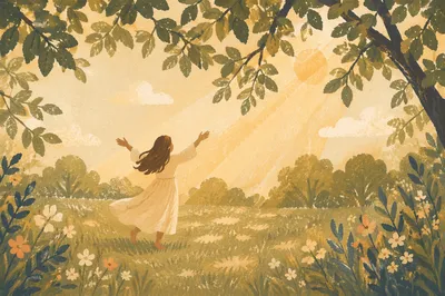 Joyful Silhouette Beneath Sunlit Summer Leaves