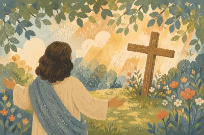 Joyful Sunlight Over Garden Cross