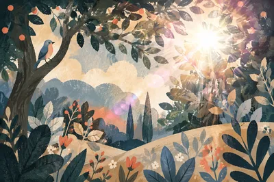 Joyful Sunlight Through Forest Leaves