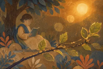 Joyful Sunlight Through Woodland Leaves
